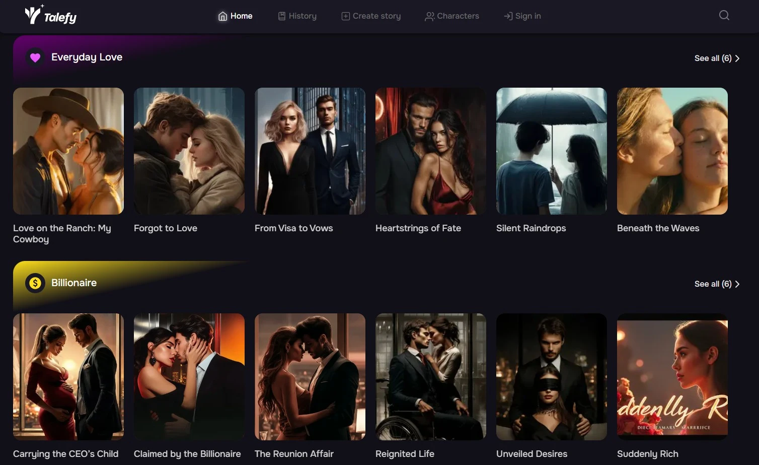 Screenshot of Talefy AI Interface.
