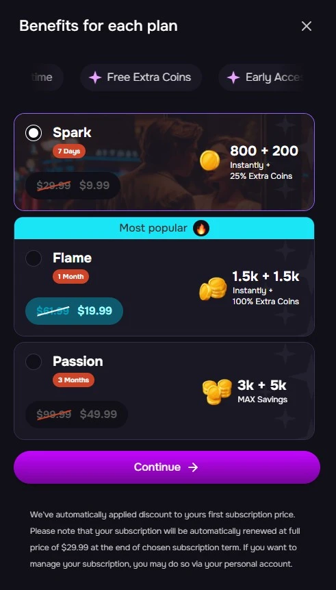 Screenshot of Talefy AI pricing.