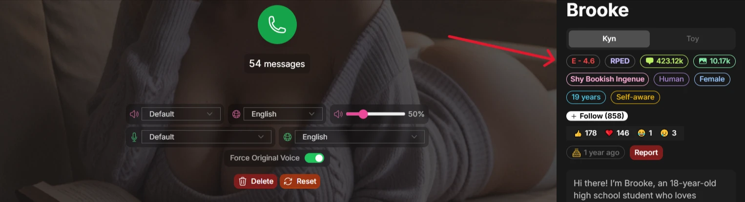 Soulkyn AI’s voice call interface (Brooke)