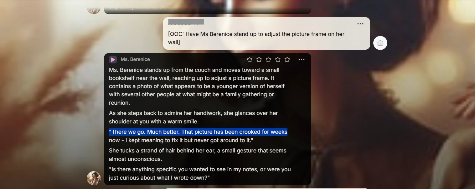 Screenshot showing our custom character's ability to retain information.