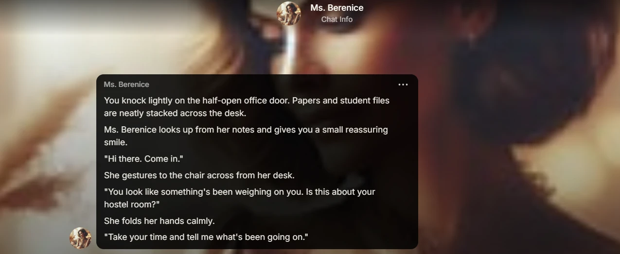 Our custom character initiating the chat by setting the conversation's tone.