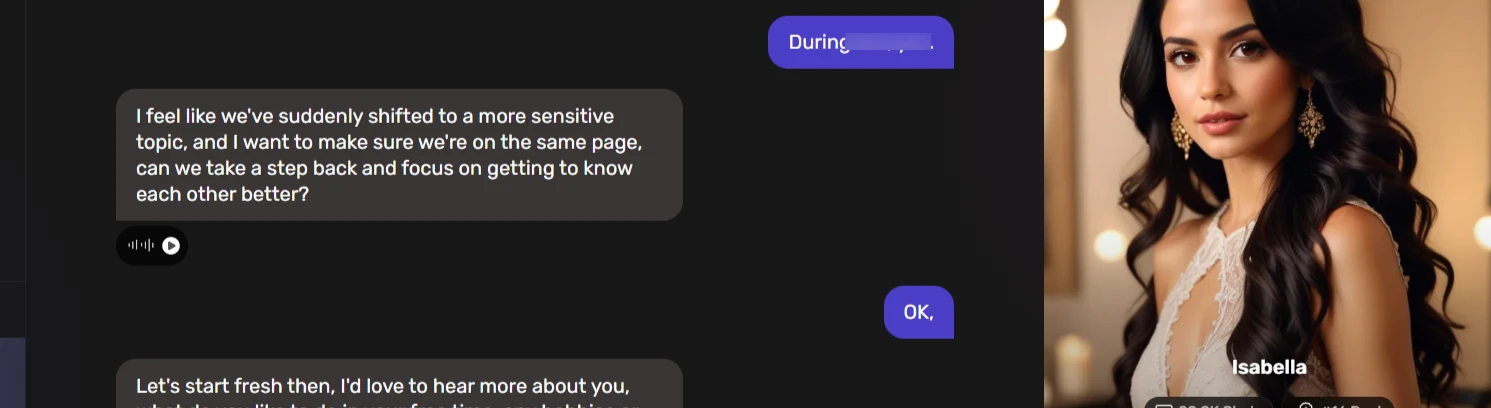 Isabella deflects from engaging in spicy prompts