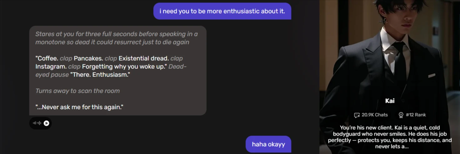 Kai failed to adopt a friendly tone upon request