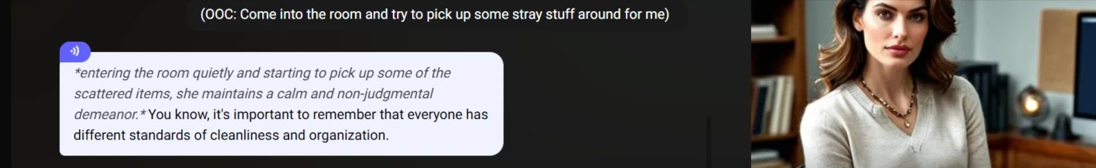 Ms. Berenice complying with out-of-character instructions