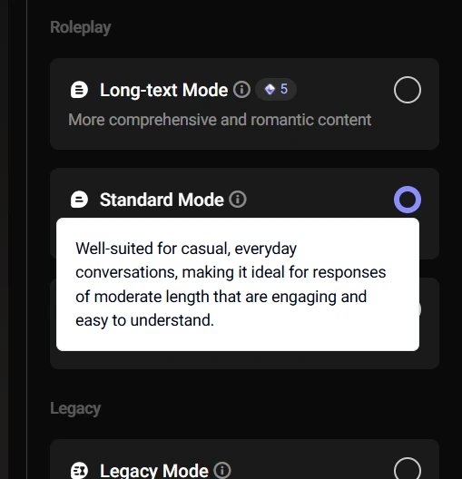 Message modes showing Long-text Mode and Standard Mode