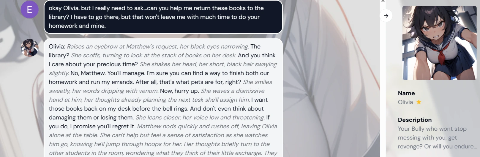 Screenshot showing characters not allowing us to steer the conversation.