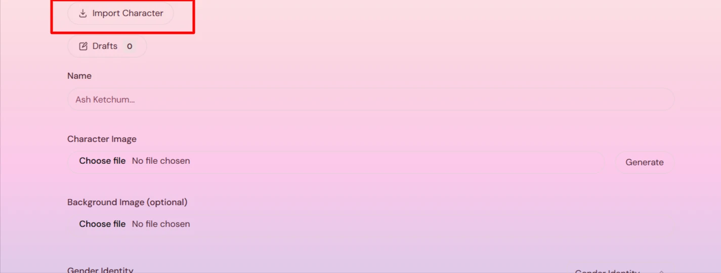 Screenshot showing us creating a character using Sakura AI