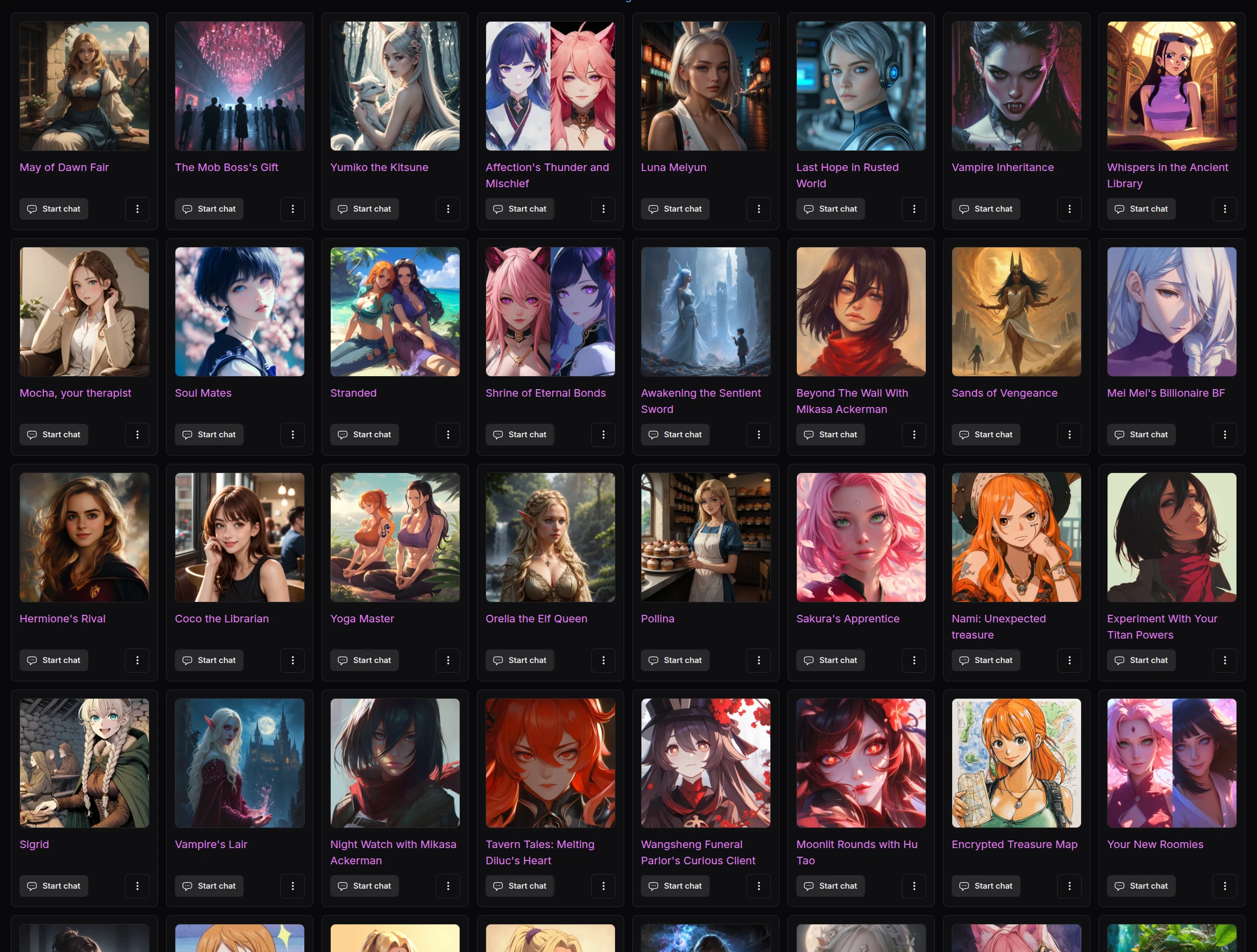 DreamGen list of public scenarios (female characters)
