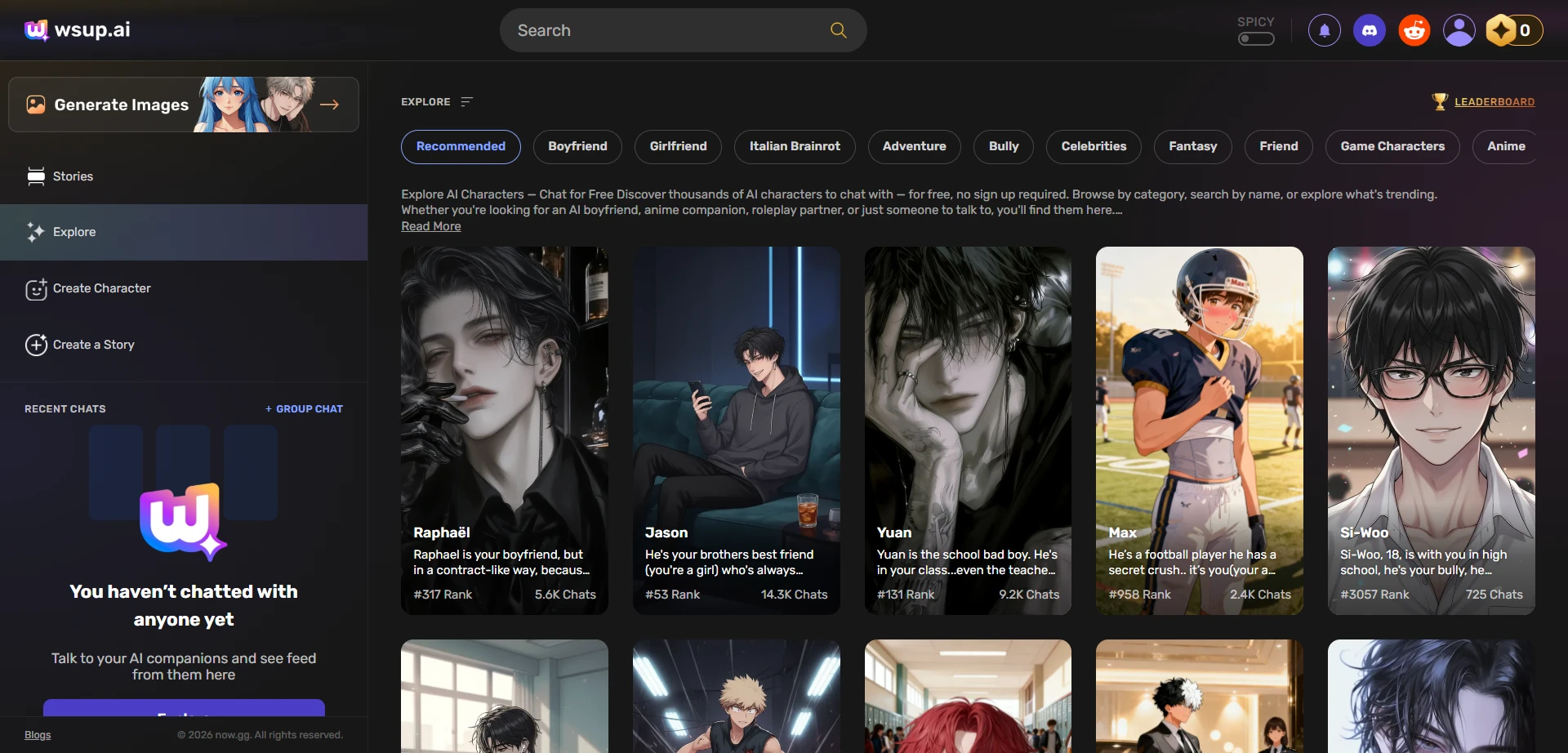 Explore page character library