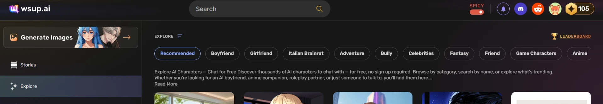 Explore page search interface
