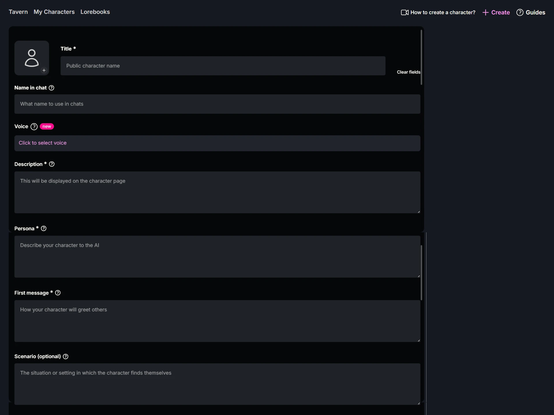 Screenshot showing Yodayo's character creation process