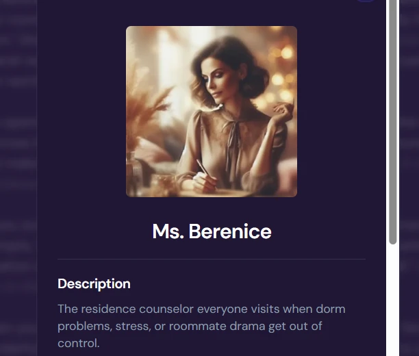 Image showing our custom character Ms. Berenice
