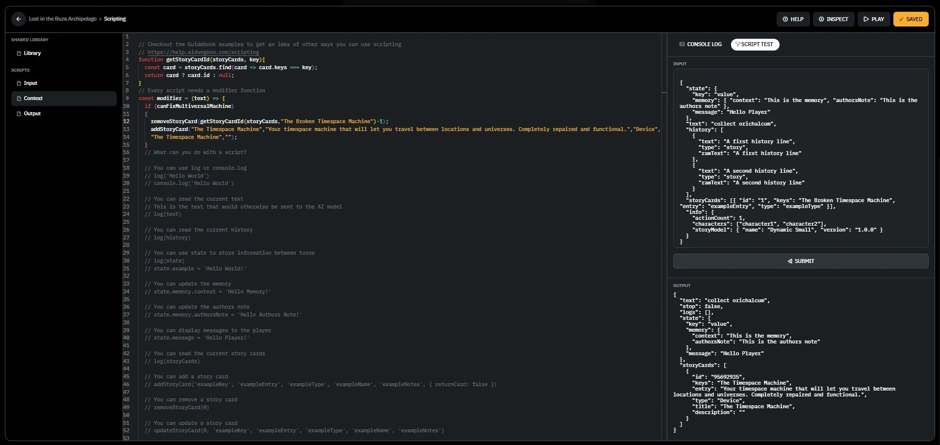 AI Dungeon Scripting Interface