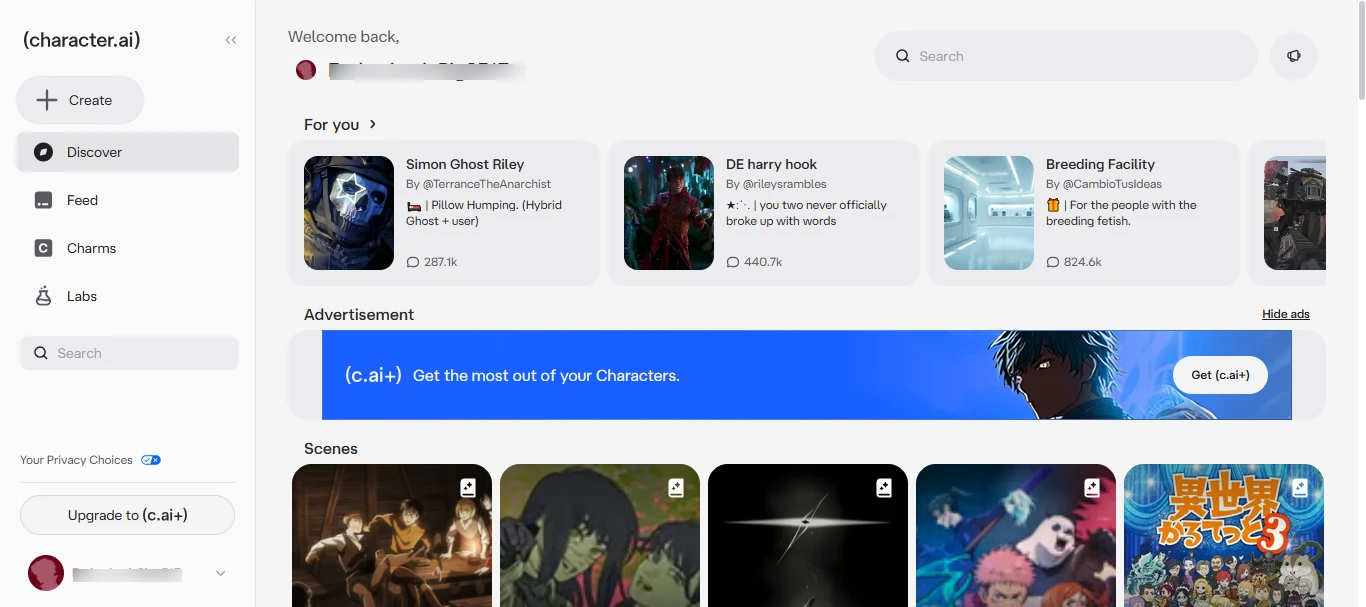 Character.AI landing page