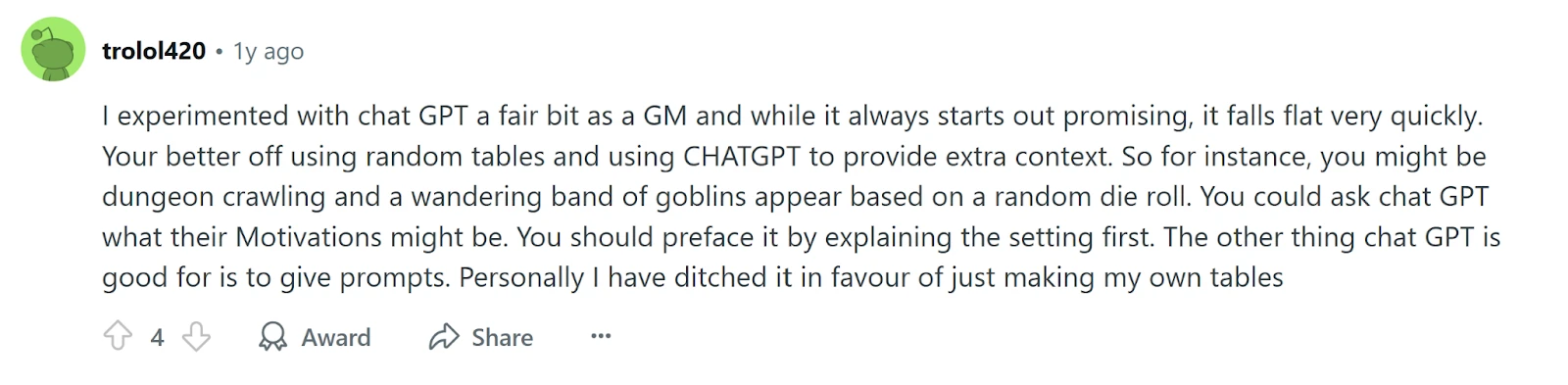 The limitations of ChatGPT roleplay