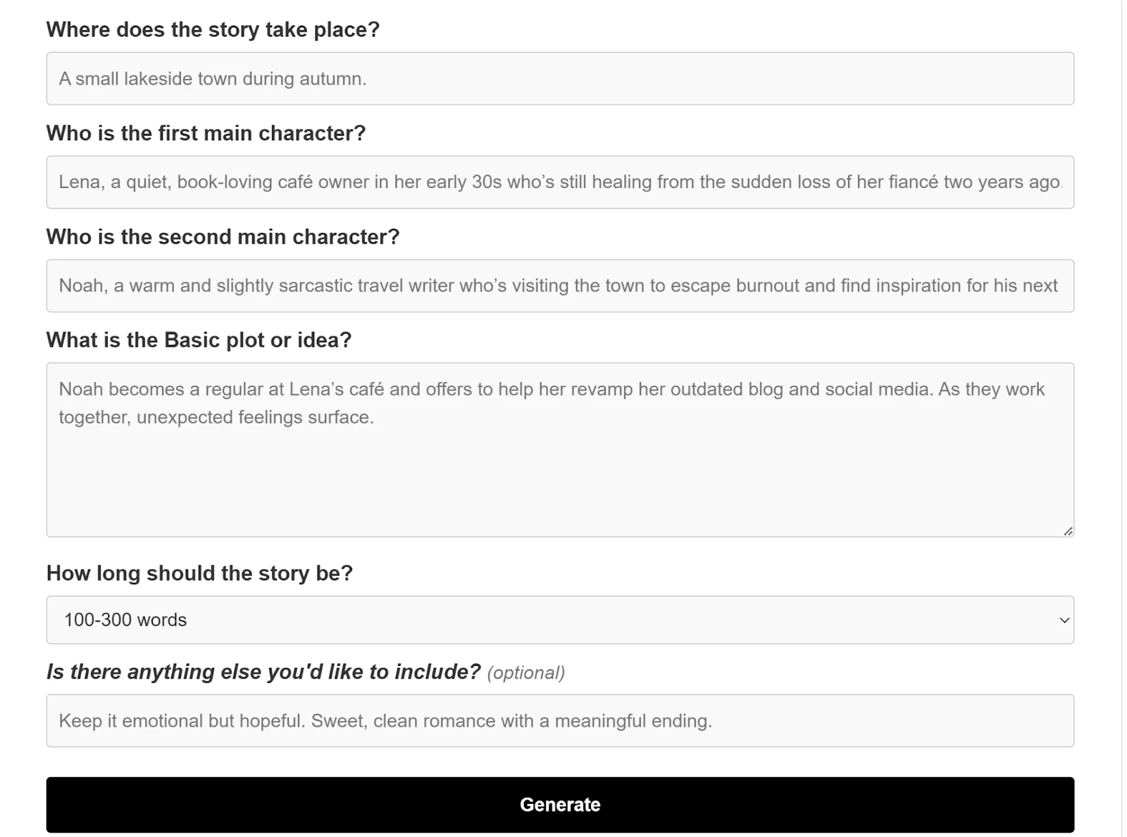 GenerateStory Romantic Story Generator