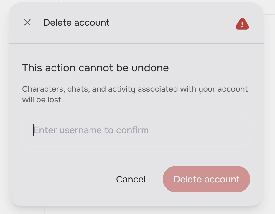Character AI Desktop Confirm Deletion