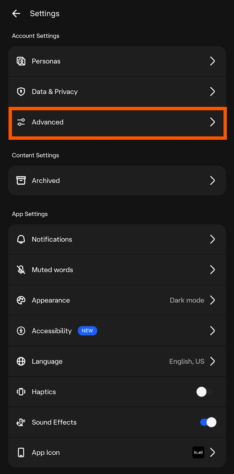Character AI Mobile App Advanced Settings