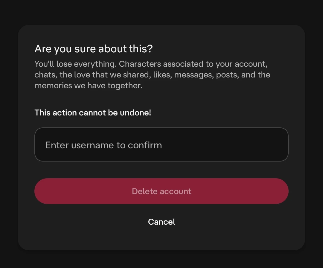 Character AI Mobile App Confirm Deletion