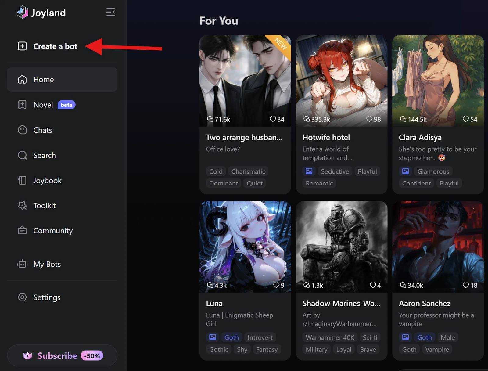 Joyland AI Create a Bot