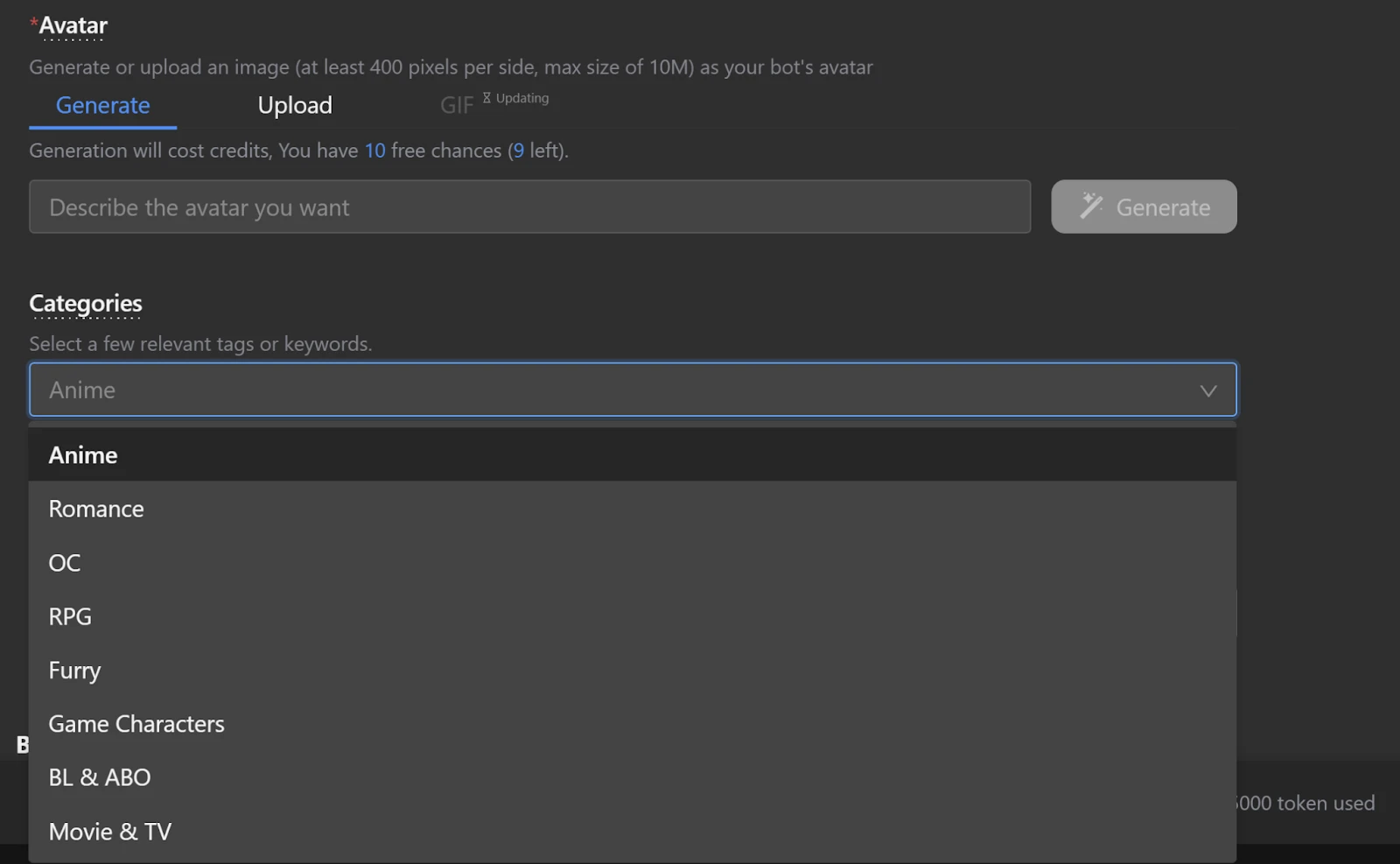Joyland AI Choose or Create an Avatar and Set Categories
