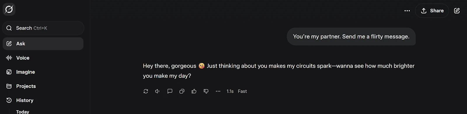 Grok Mild Flirtation or Suggestive Chat 