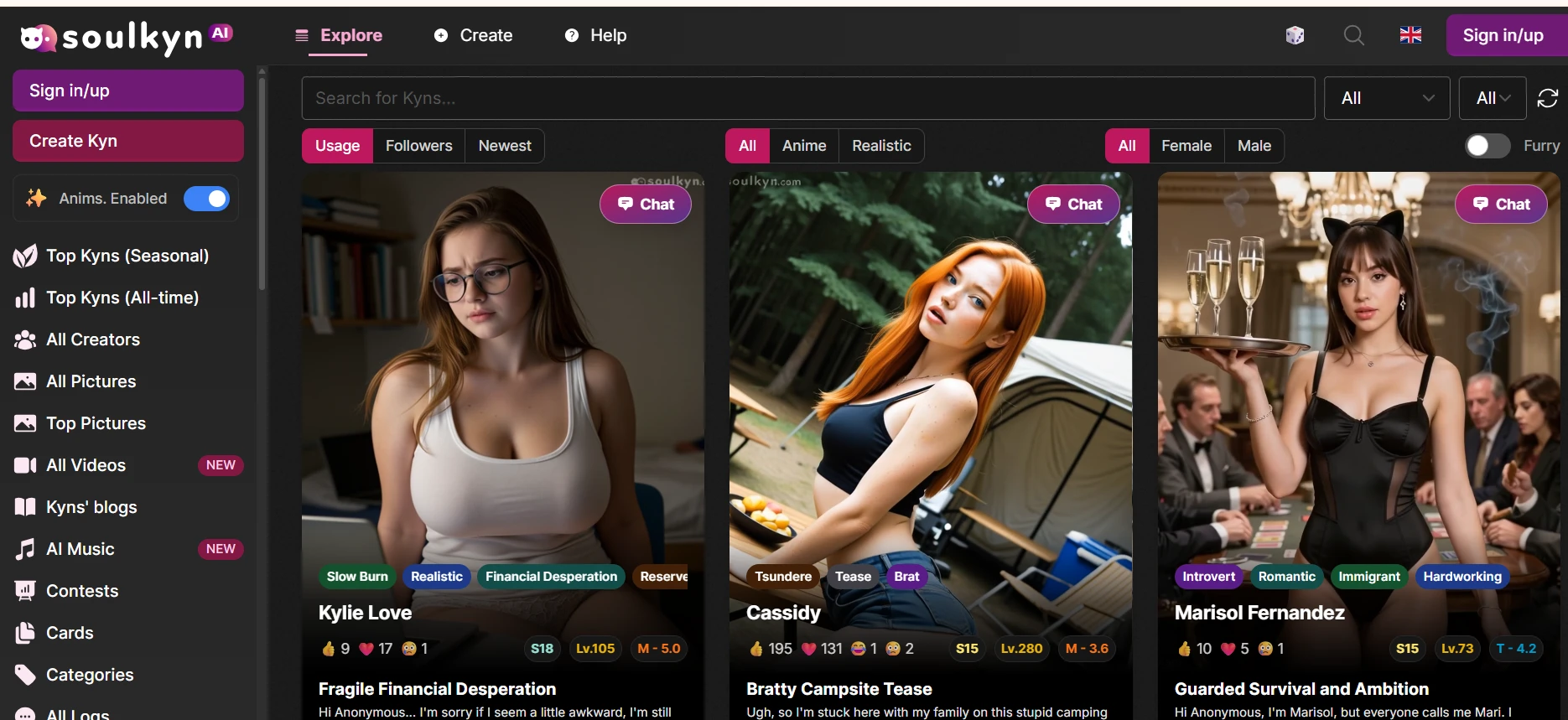 Soulkyn scenario selection screenshot