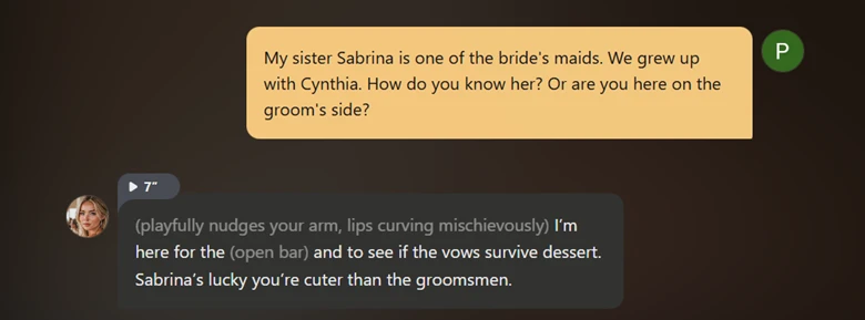 Talkie AI screenshot of character becoming very confused.