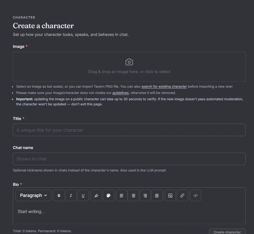 Character creation screenshot