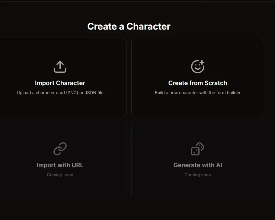 Character creation window screenshot