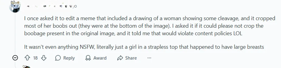 Screenshot of community member mentioning strict ChatGPT content filters