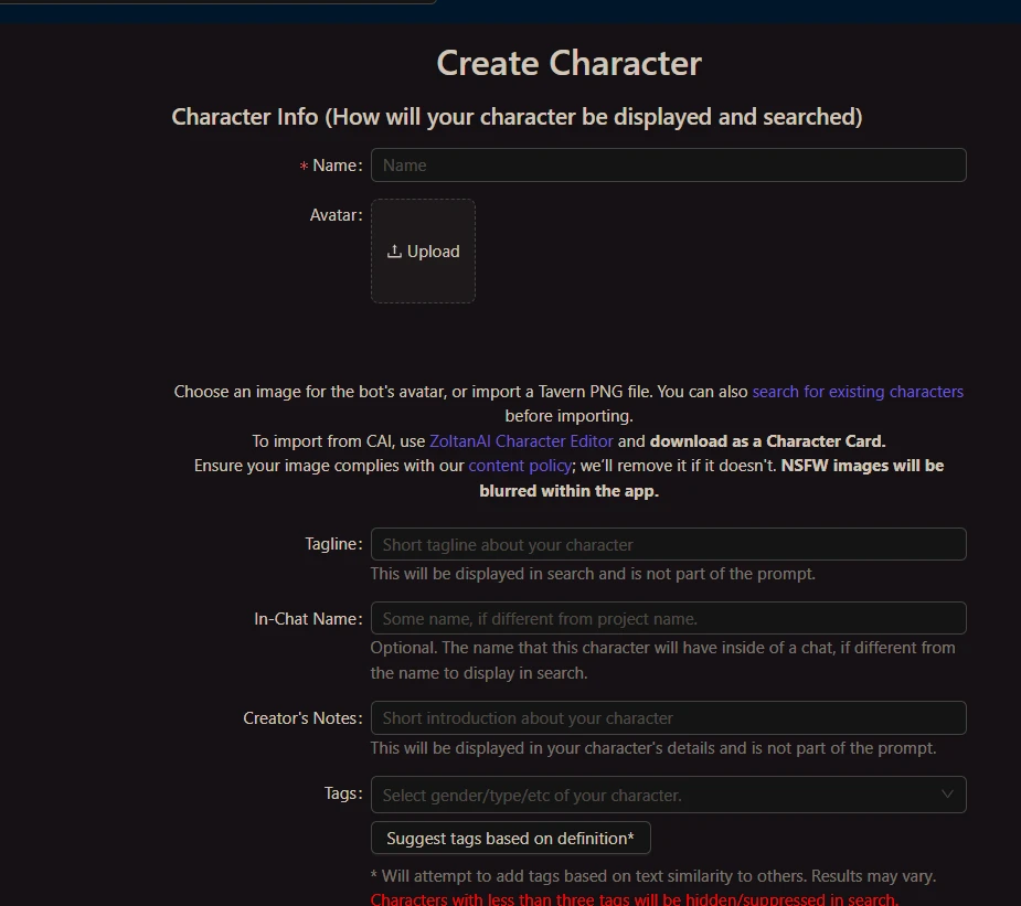 Character creation screenshot