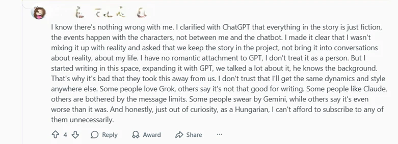 Screenshot of community member expressing frustration with ChatGPT restrictions.