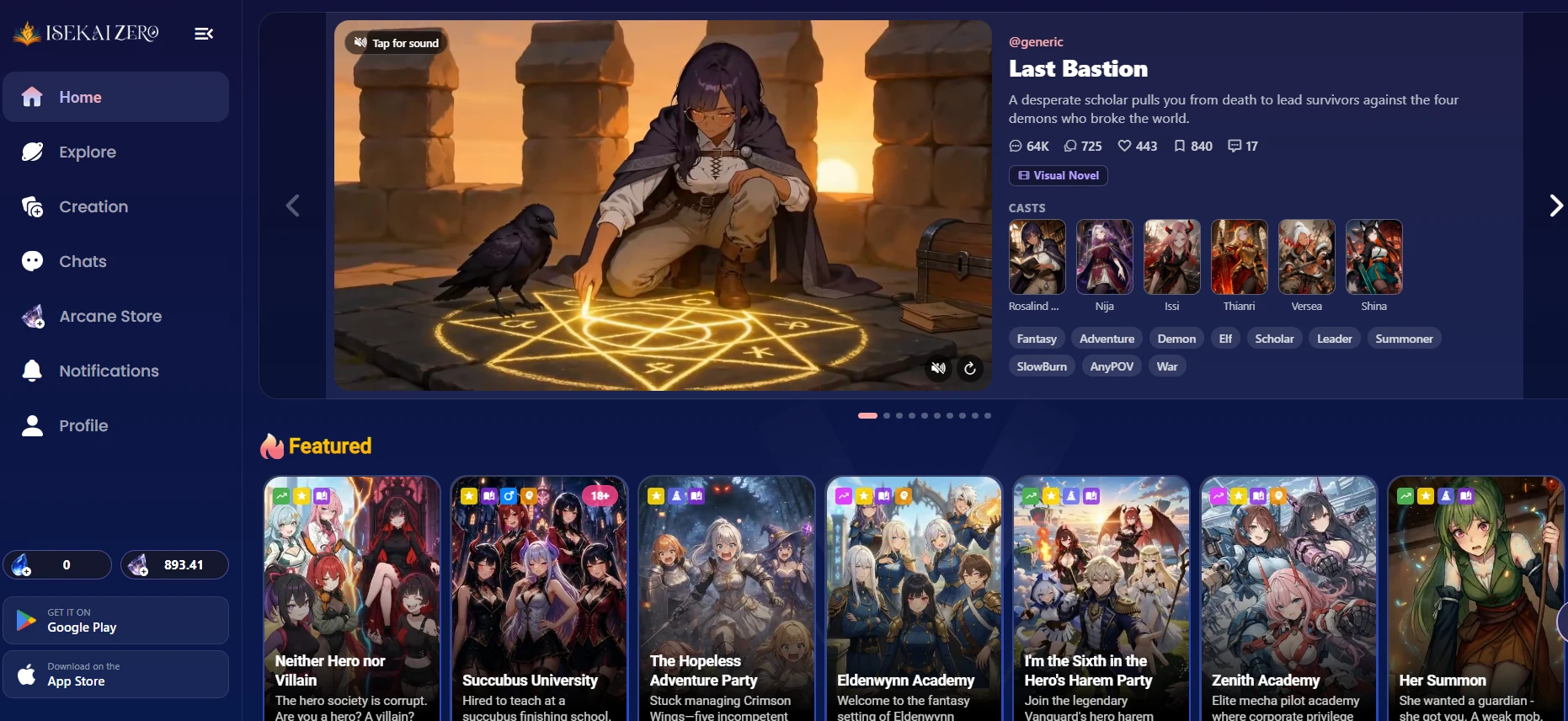 Isekai Zero scenario selection window screenshot
