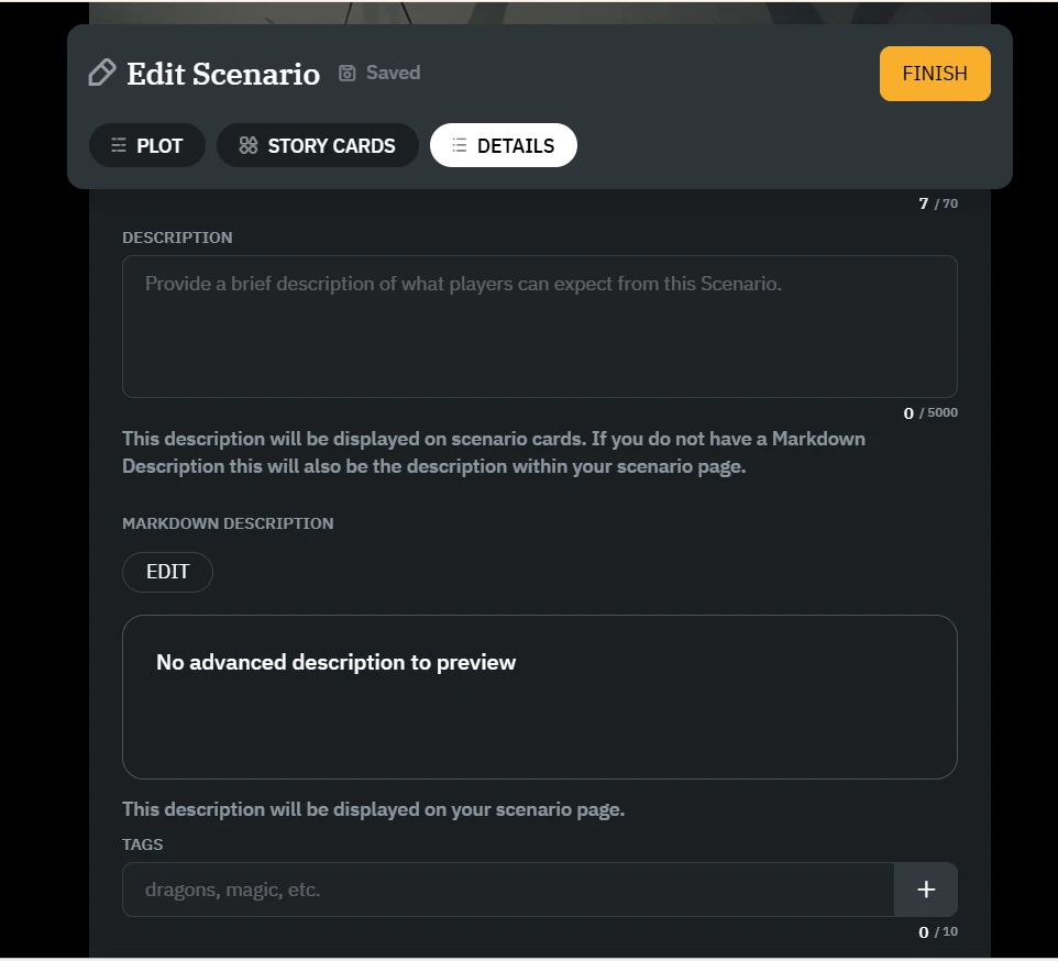 Scenario editing screenshot