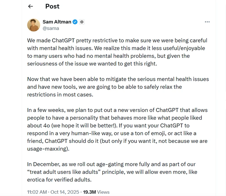 Screenshot of Sam Altman Tweet.