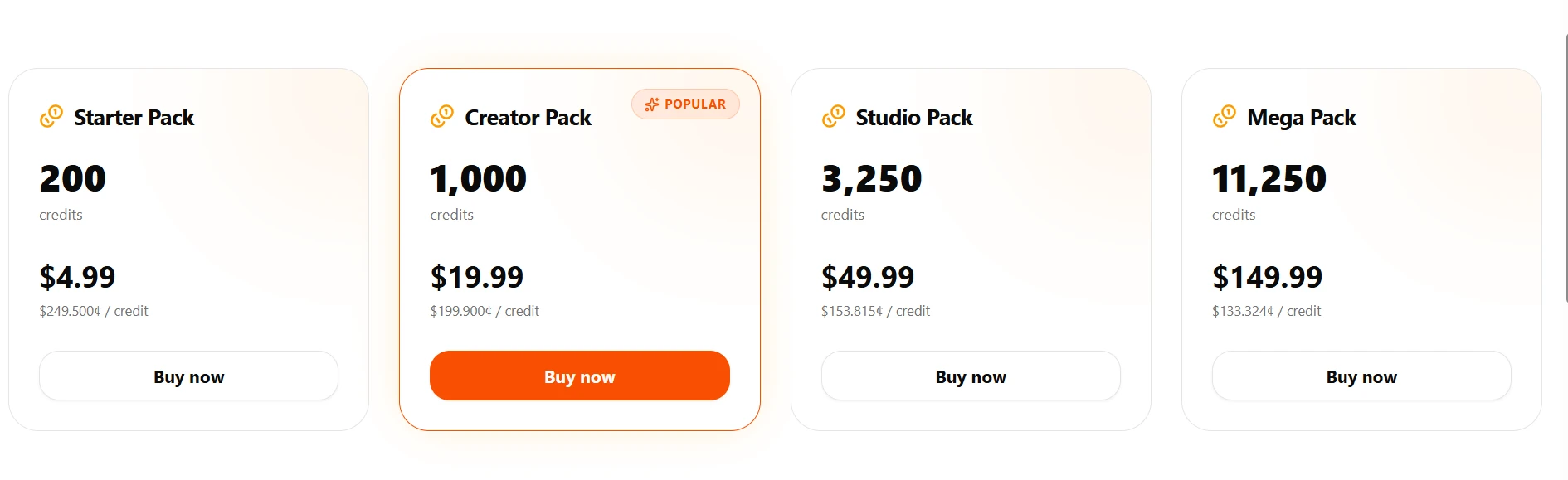 A screenshot of the SmutFinder pricing page displaying the credit packs alongside the monthly and yearly subscription tiers