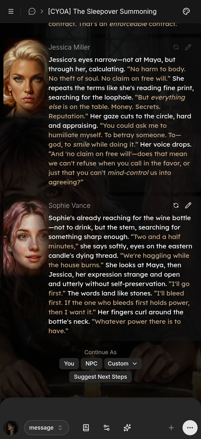 DreamGen natively support multiple characters in one role-play scenario